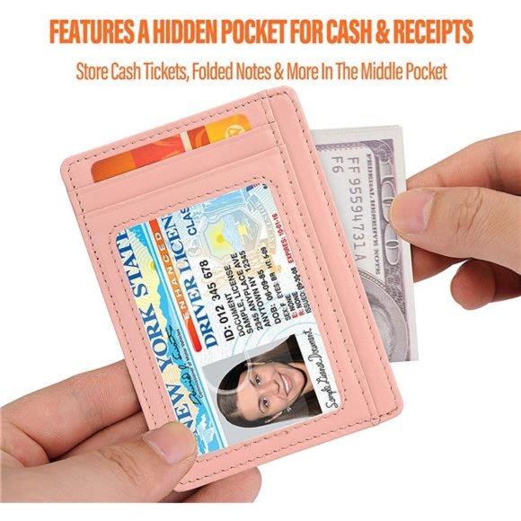 Slim RFID Blocking Card Holder Minimalist Leather Front Pocket Wallet for Women - Picture 4 of 7